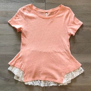 Peach and lace Free People peplum top